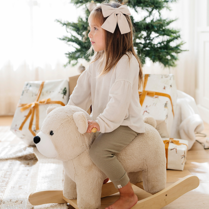 Made for soft + soothing play, the Saranoni Bear rocker style supports gentle motion while staying on-trend within toddler rockers.
