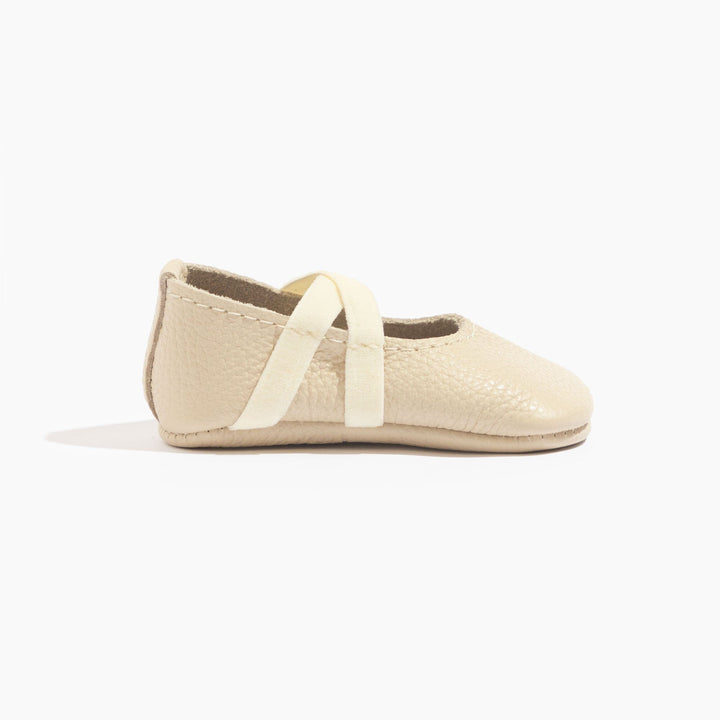 Freshly Picked Birch Ballet Slipper baby shoe side profile, crisscross strap