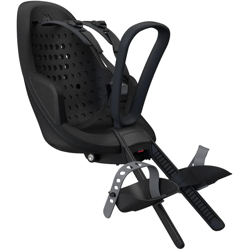 Black Yepp 2 Mini baby bike seat, designed for a safe and comfortable ride.