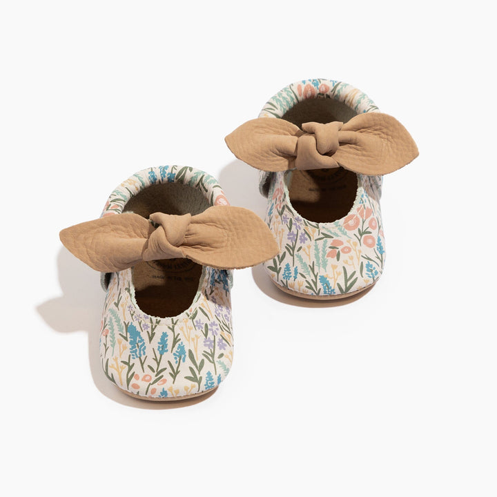 Freshly Picked Bloom Knotted Bow baby shoes, floral crib shoes with bow