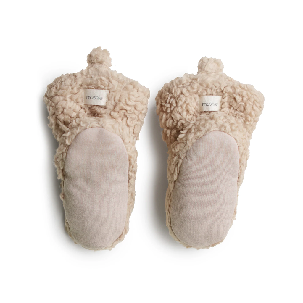 mushie baby booties cozy soft tan