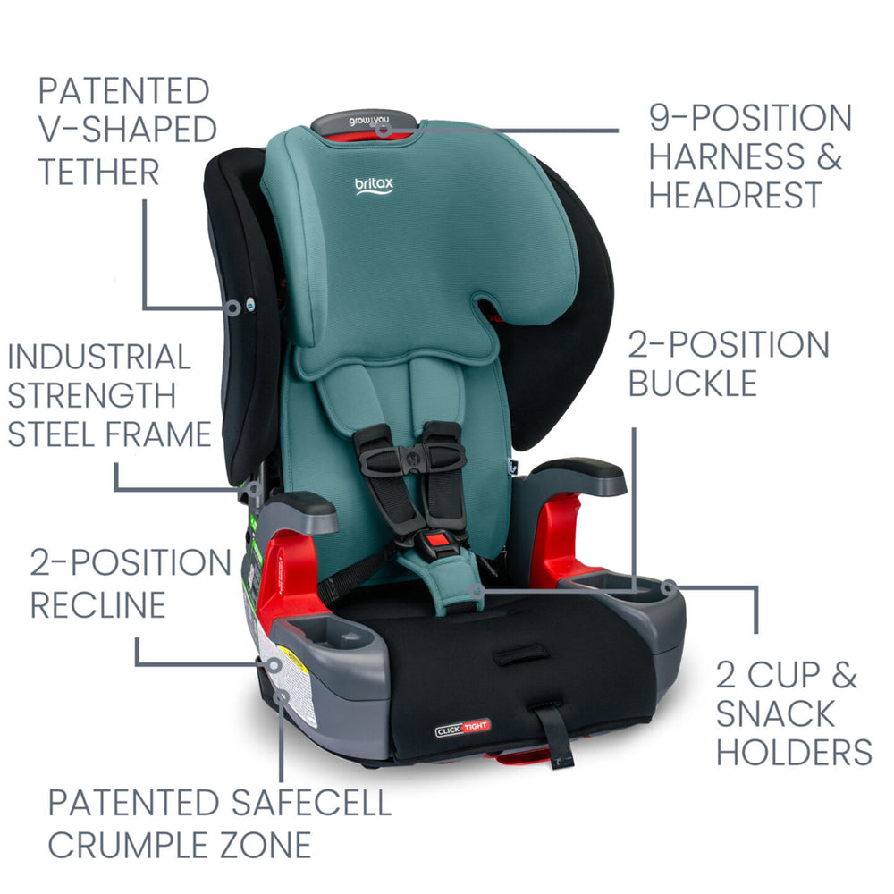 Britax Grow With You Harness-2-Booster in Contour Green, designed for safety and comfort as a Britax car seat newborn option.