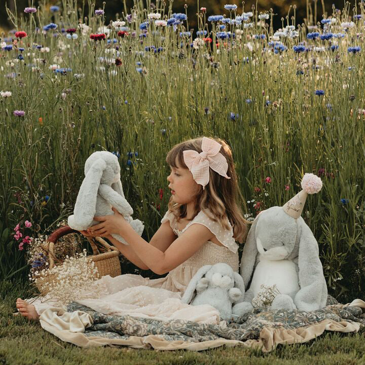 Bunnies by the Bay Little Nibble Bunny, premium stuffed animals in a soft gray design