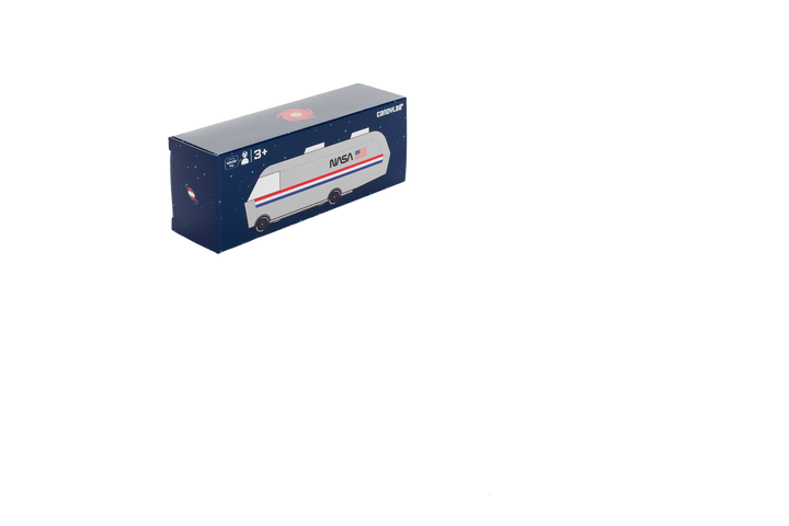 Boxed Plantoys NASA Astrovan set presented for retail, perfect for gifting as a quality toy cars for kids pick.