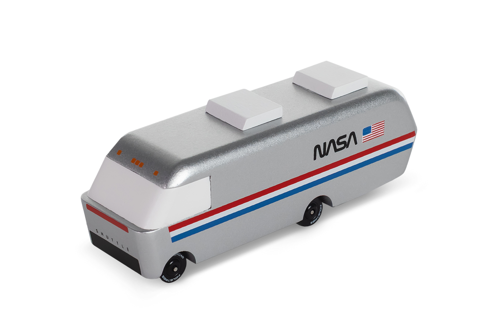 Experience the Plantoys NASA Astrovan in a dynamic front angle, crafted as a premium toy cars option.