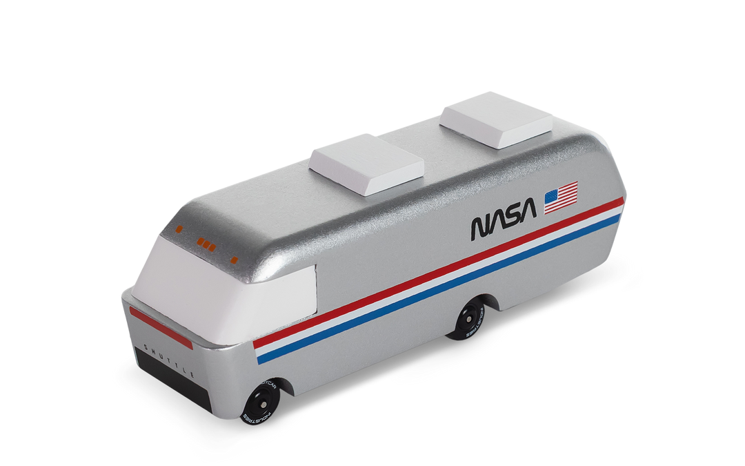 Experience the Plantoys NASA Astrovan in a dynamic front angle, crafted as a premium toy cars option.