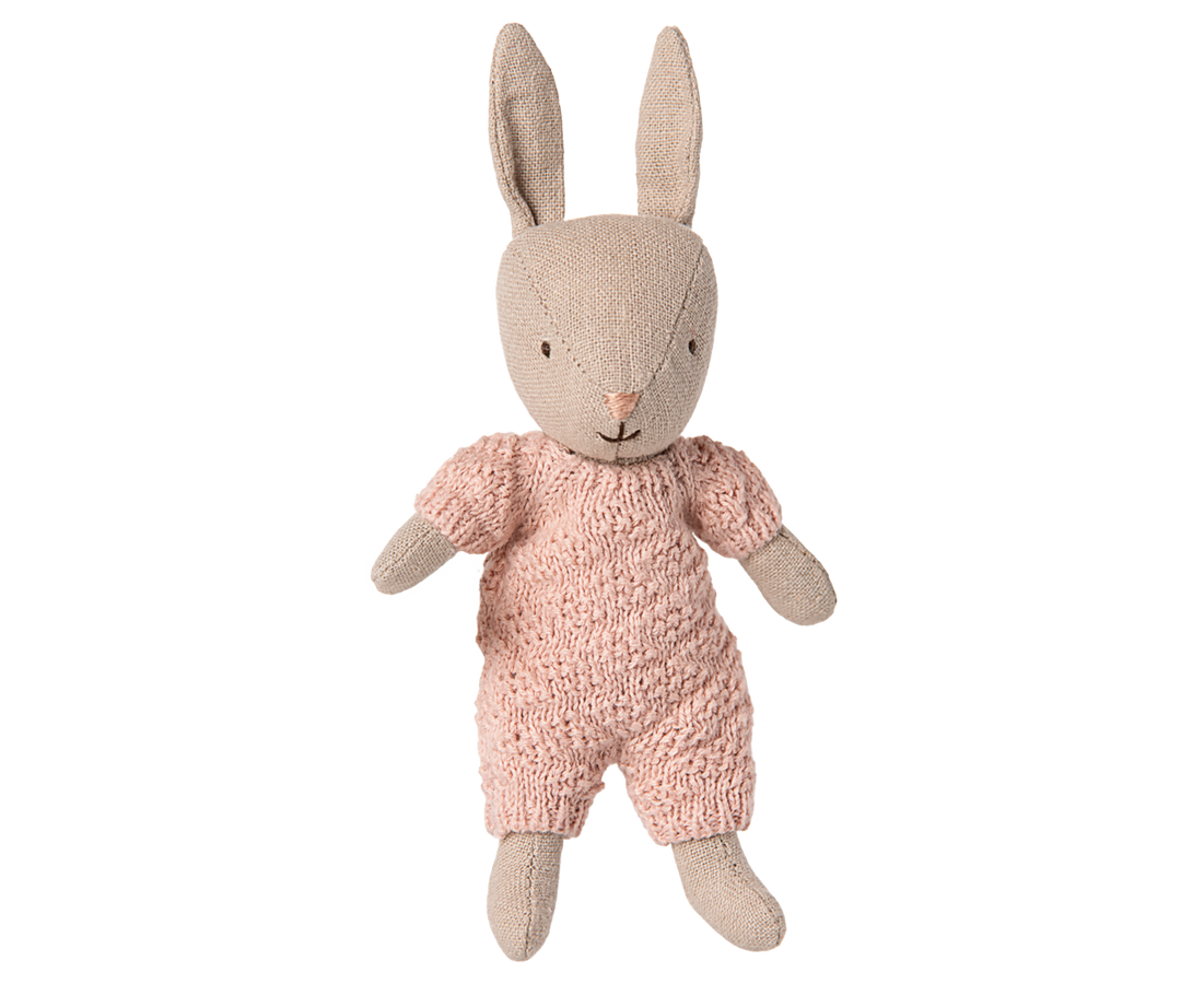 Maileg Micro Bunny in sand/rose, perfect for imaginative play with Maileg dolls.