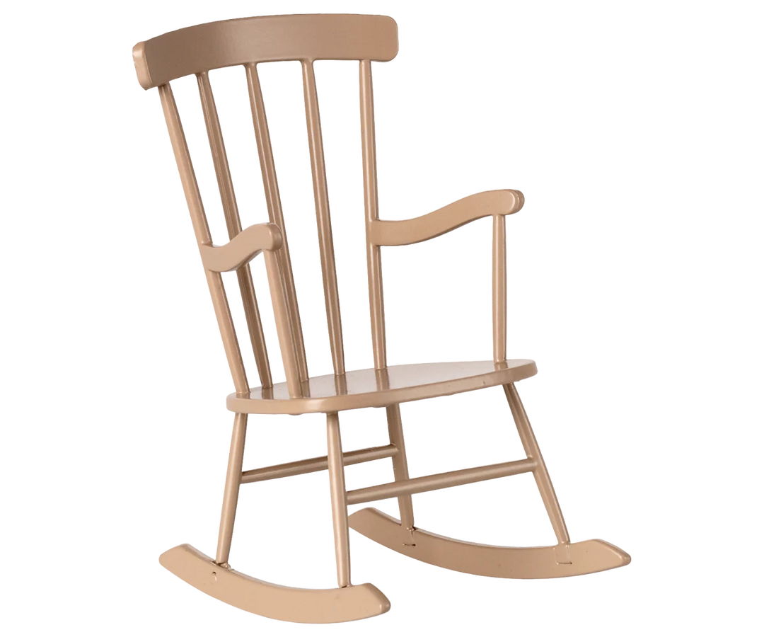 maileg rocking chair in dark sand natural wood beige color for maileg bunnies