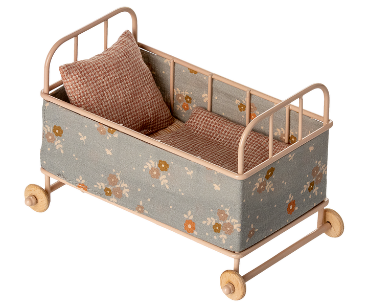 maileg small blue and pink cot for baby mice and rabbits in small size pretend play
