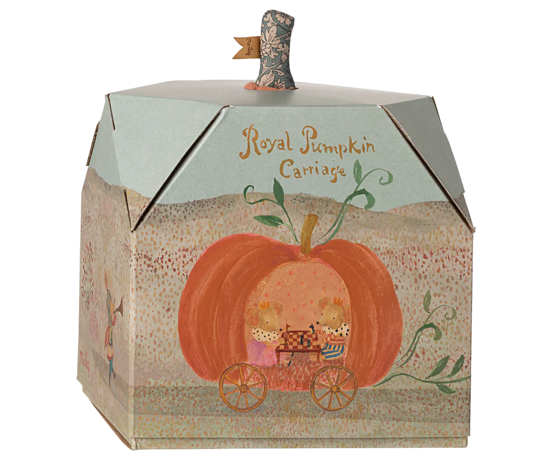 Styled for imaginative play, the Maileg Mouse Pumpkin Carriage enhances any Maileg dollhouse world.