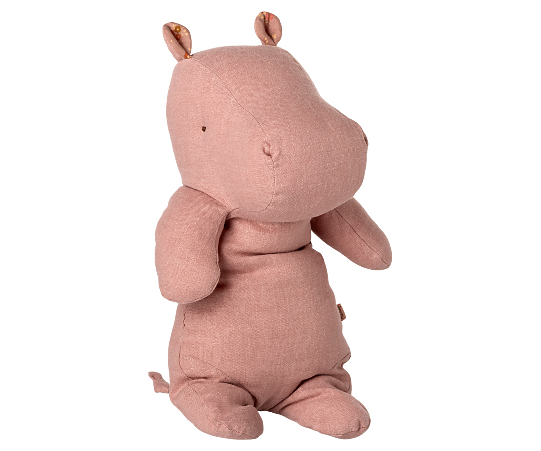 Maileg Medium Rose Hippo plush toy crafted from soft linen in muted rose tone