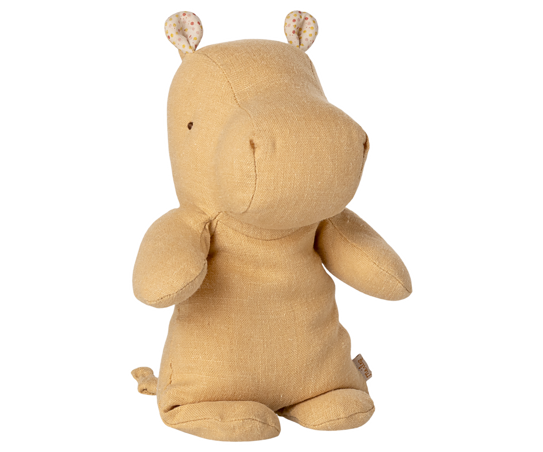 Maileg Small Yellow Hippo plush toy in cream yellow soft linen stuffed animal for baby and nursery