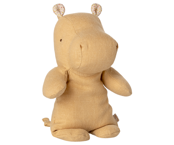 Maileg Small Yellow Hippo plush toy in cream yellow soft linen stuffed animal for baby and nursery