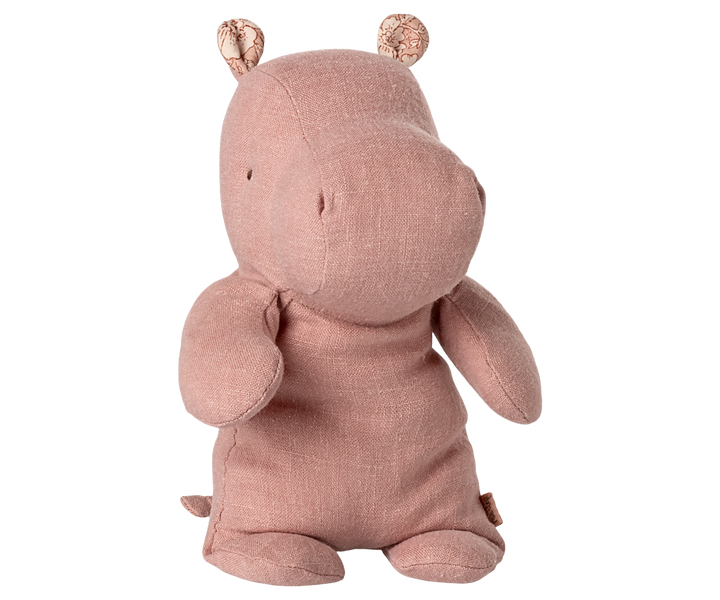 Maileg Small Rose Hippo plush toy soft linen stuffed animal for baby nursery and toddler gift