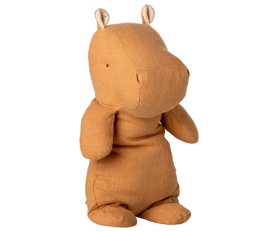 Maileg Medium Honey Hippo plush toy in warm honey tone made from soft linen fabric