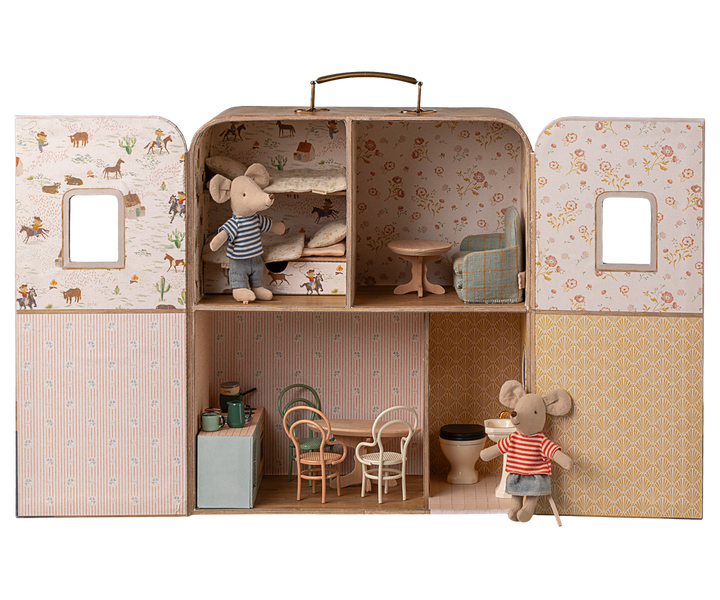Bright imagery featuring the Maileg SuitCasa, created to inspire storytelling with any Maileg mini doll house collection.