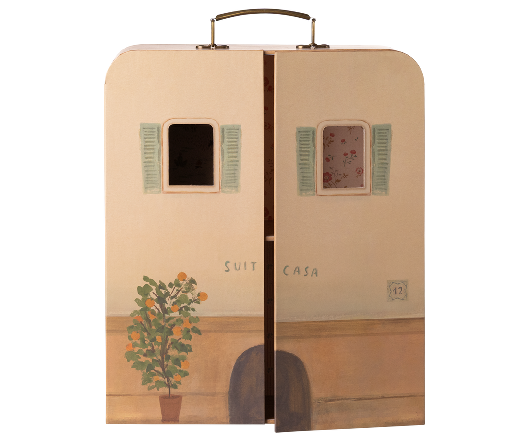 Maileg SuitCasa displayed in a playful scene, highlighting the charm of this Maileg doll house accessory for imaginative play.