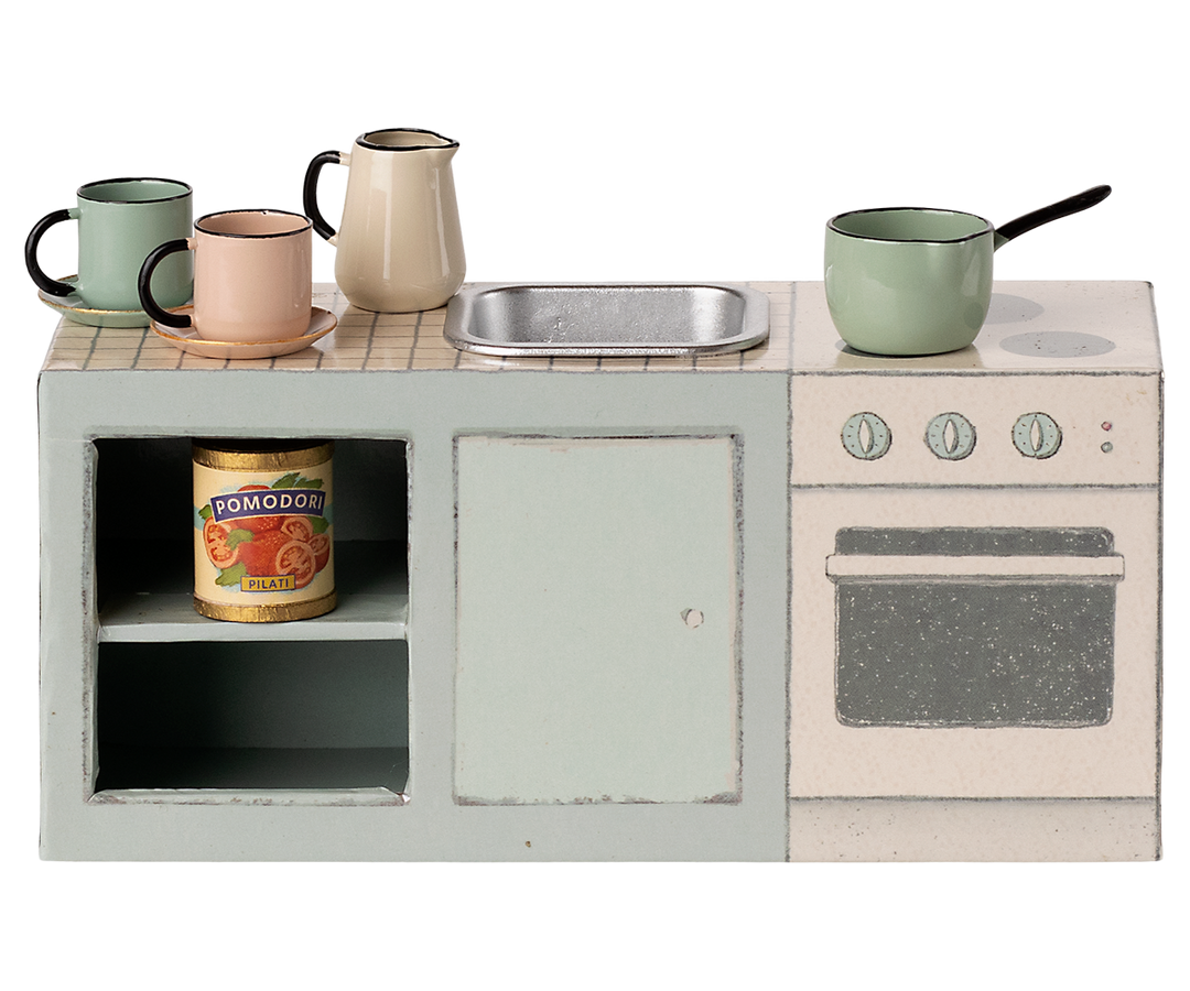 Bring a cozy touch to a Maileg dollhouse with the Mouse Kitchen Counter accessory.