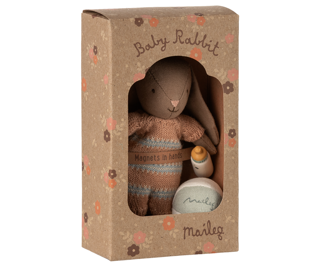 Shown in a Brown/Dusty Rose, the Maileg Bunny Set Micro adds gentle whimsy to imaginative doll play.