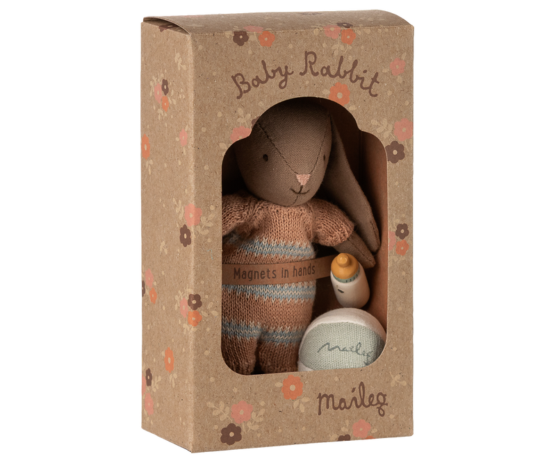 Shown in a Brown/Dusty Rose, the Maileg Bunny Set Micro adds gentle whimsy to imaginative doll play.