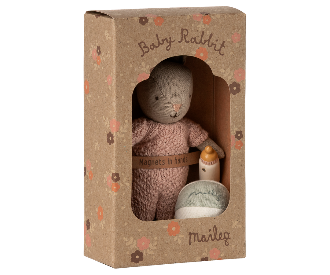 A Sand/Rose Maileg Bunny Set Micro brings a pop of color and elevates any curated stuffed doll collection.