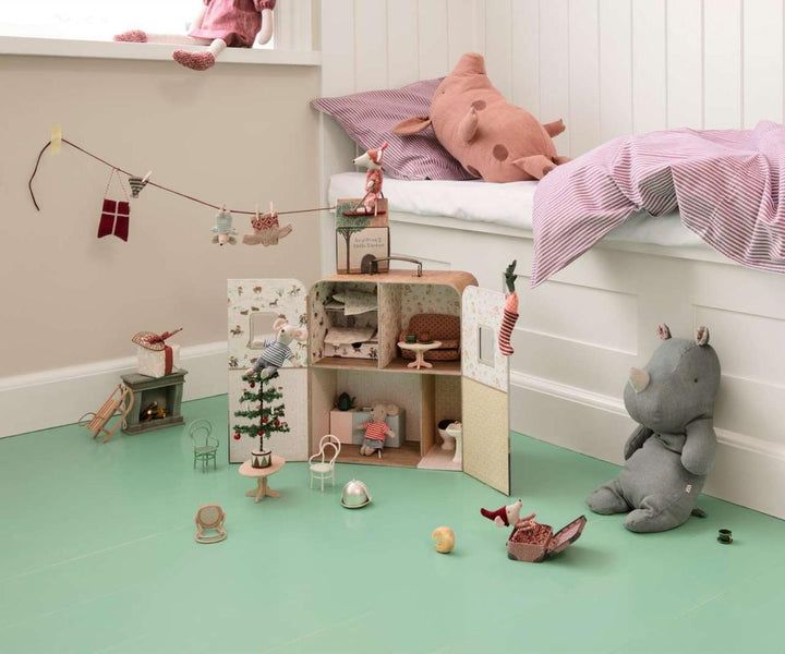 A clean, modern shot of the Maileg SuitCasa, ideal for showcasing any beloved stuffed doll in a playful setting.