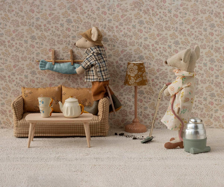 This cozy-looking Maileg Grandad Mouse adds warmth and personality to a Maileg mouse house scene.