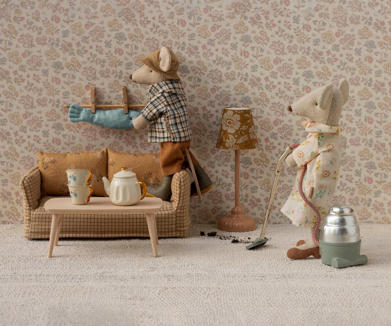 This cozy-looking Maileg Grandad Mouse adds warmth and personality to a Maileg mouse house scene.