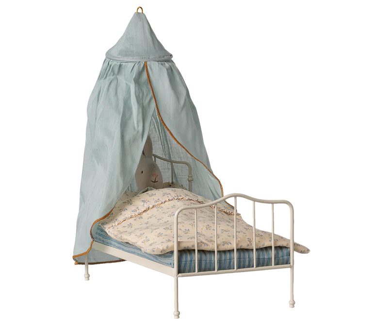 Soft and romantic mint Maileg Bed Canopy, Miniature styled perfectly for imaginative play with Maileg mice
