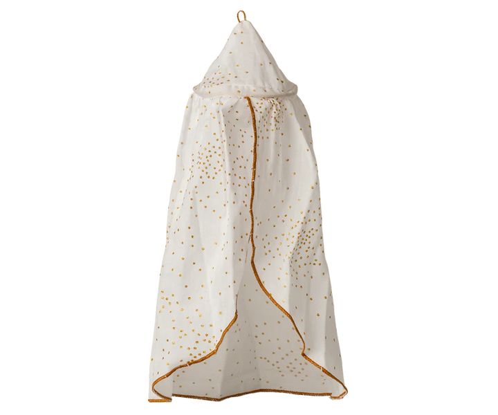 Elegant Maileg Bed Canopy, Miniature in off white adds whimsical charm to dollhouse scenes with beloved Maileg accessories