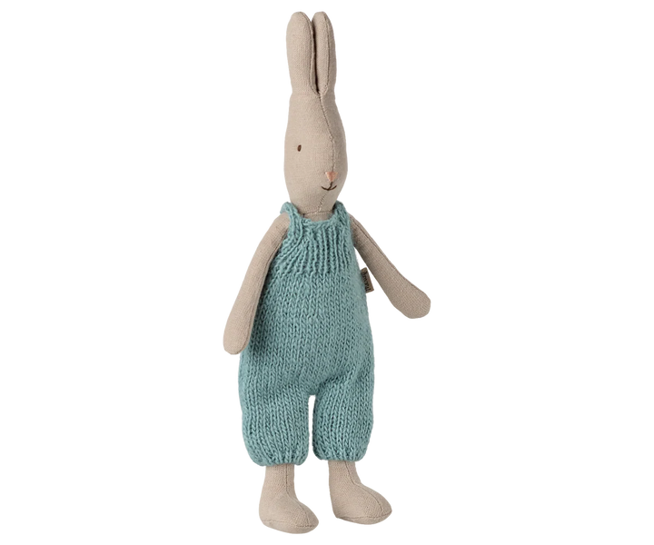 Maileg Size 1 - Classic - Knitted Overall Rabbit, a charming stuffed animal in timeless knitwear
