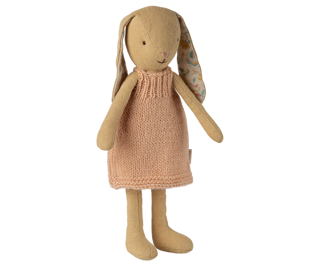 Maileg Size 1 - Cream Yellow - Knitted Dress Bunny, a timeless plush toy for cozy cuddles