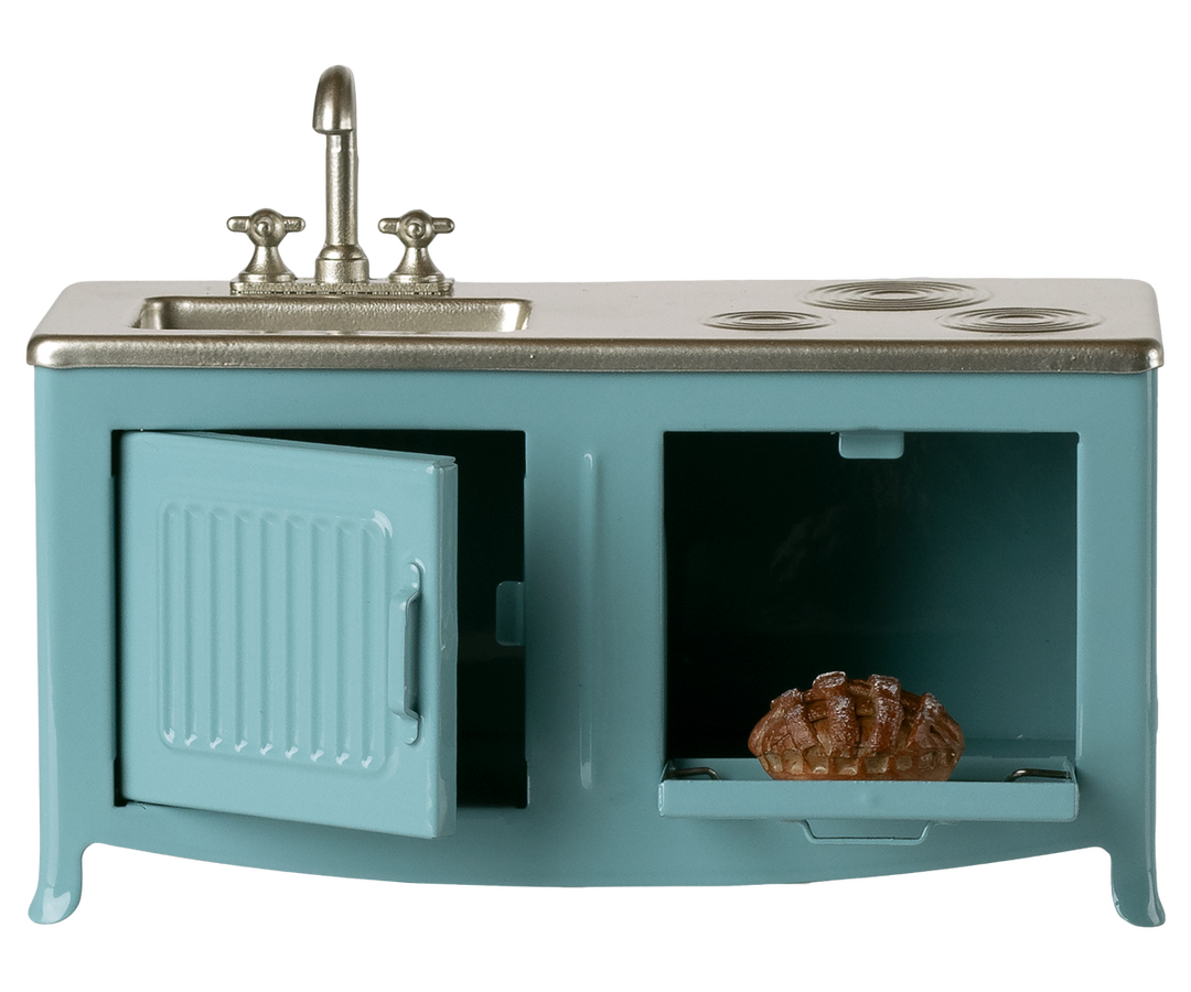Maileg mouse kitchen in blue – dollhouse furniture for pretend play toys