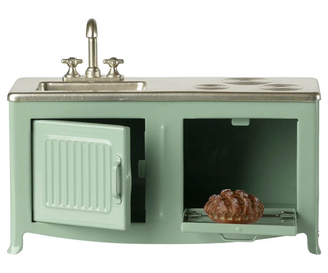 With tiny details and pastel color, the Maileg Mouse Kitchen Ð Mint fits perfectly among miniature dollhouse accessories