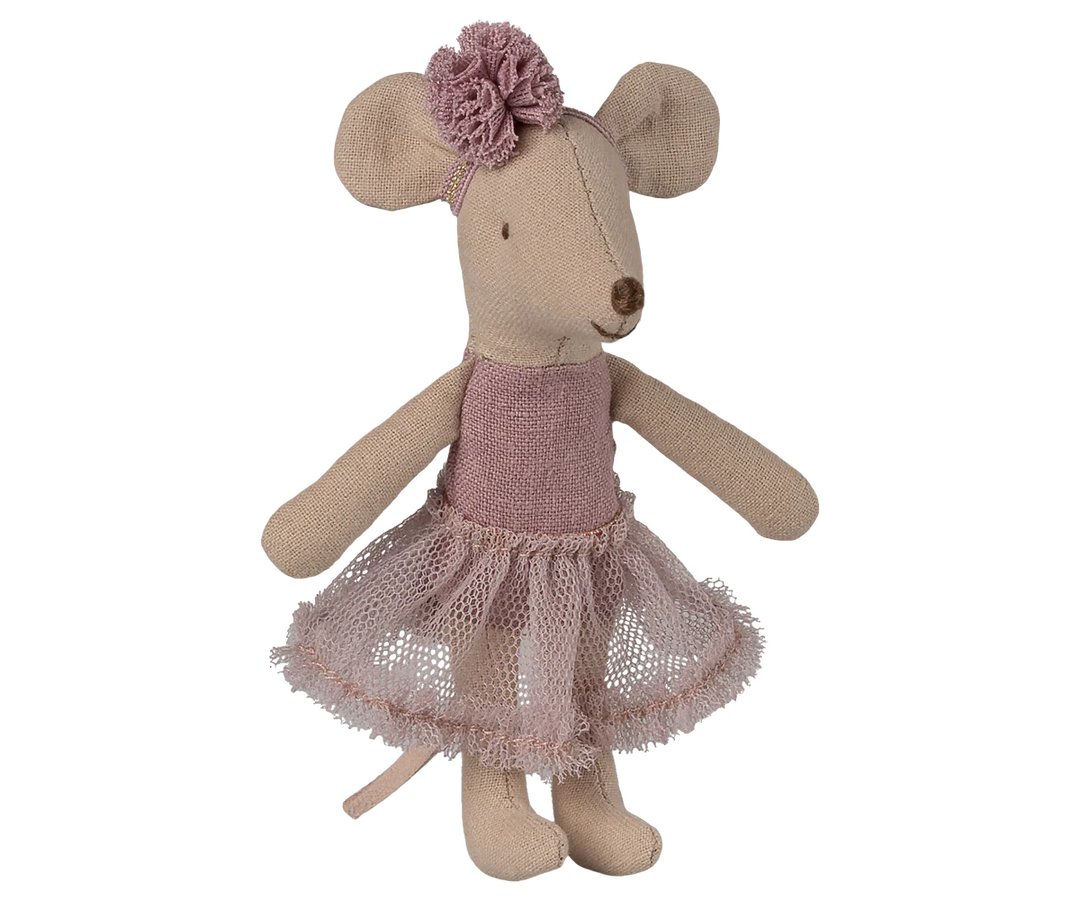 Dressed for dance, the Maileg Little Sister - Heather Ballerina Mouse is a charming plushie companion