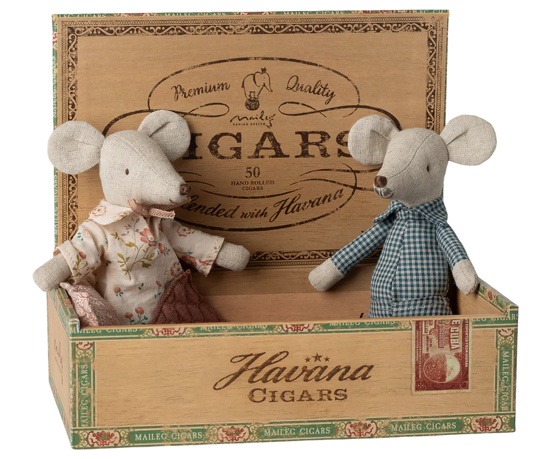Grandma and Grandpa Mice in Cigar Box