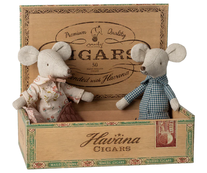 Grandma and Grandpa Mice in Cigar Box