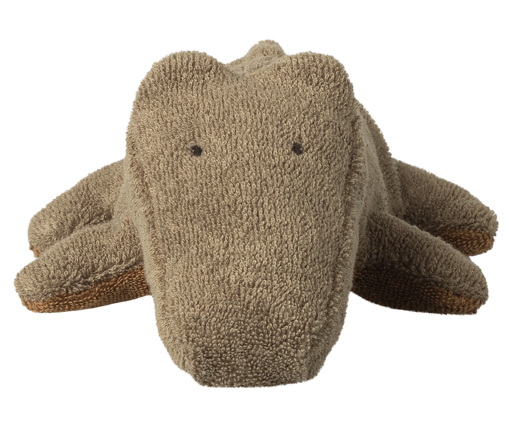 Maileg mini olive crocodile front view with weighted base, Maileg Safari Friends stuffed animal