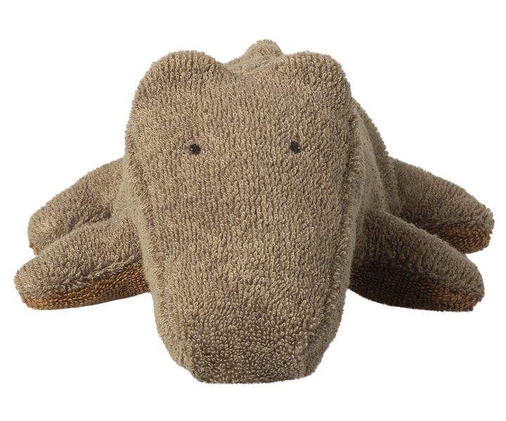 Maileg mini olive crocodile front view with weighted base, Maileg Safari Friends stuffed animal