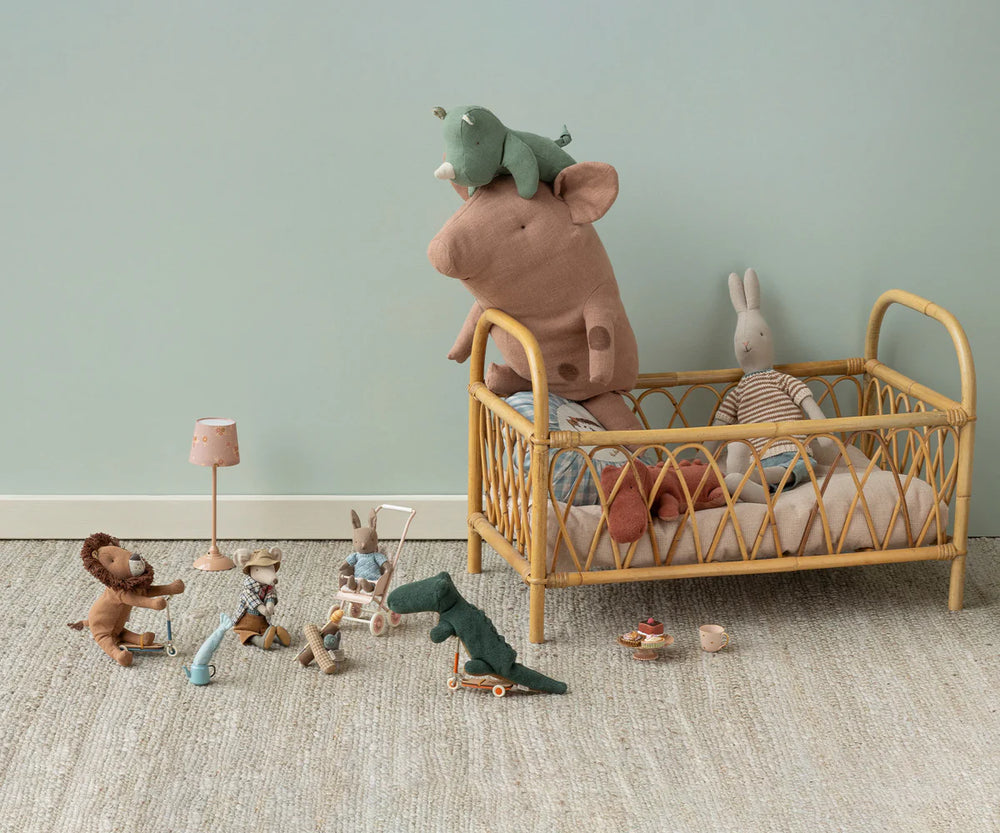 Maileg Little Leo lifestyle photo - Maileg stuffed lion displayed with other Maileg animals