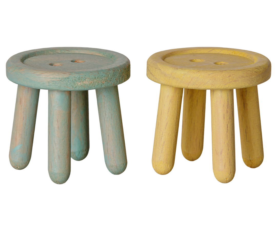 Maileg Stool Set dollhouse furniture, Mouse - Mint/Light Yellow, set of 2 wooden stools