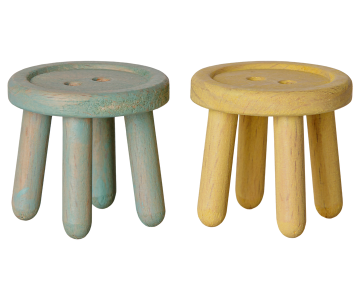 Maileg Stool Set dollhouse furniture, Mouse - Mint/Light Yellow, set of 2 wooden stools