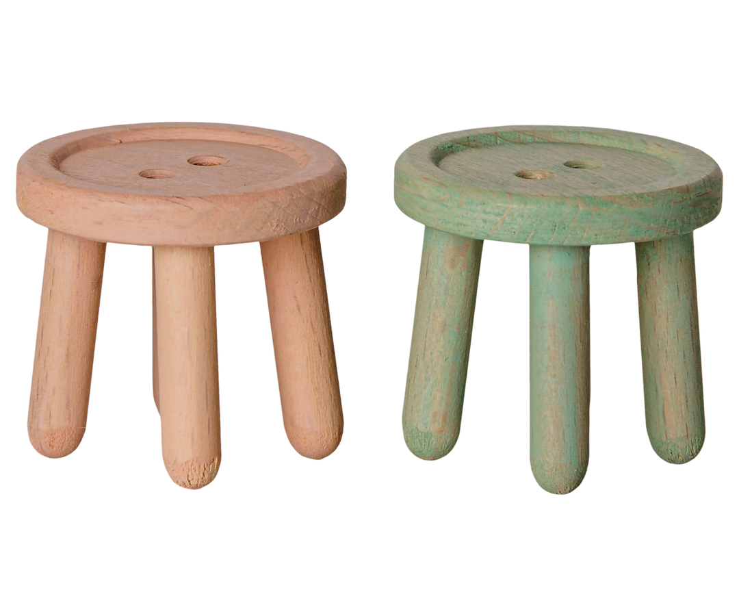 Maileg Stool Set, Mouse - Light Rose/Light Mint, set of 2 wooden stools for dollhouses