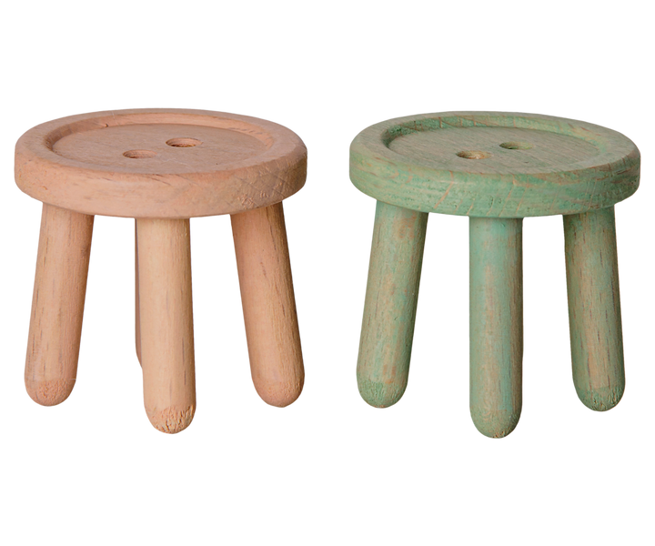 Maileg Stool Set, Mouse - Light Rose/Light Mint, set of 2 wooden stools for dollhouses