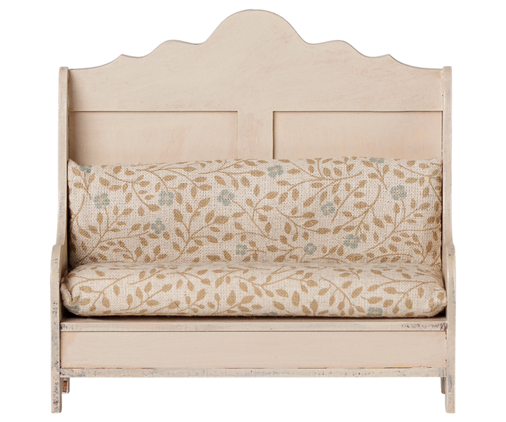 Maileg wooden bench with floral cushion, mouse dollhouse furniture for the Farmhouse kitchen