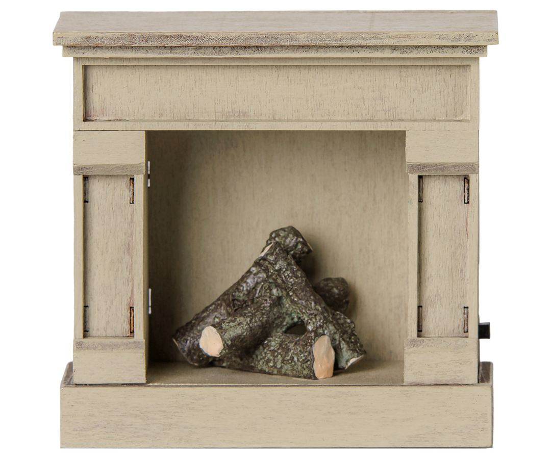Maileg dollhouse fireplace shown in Off White, perfect for a Maileg mouse house living room