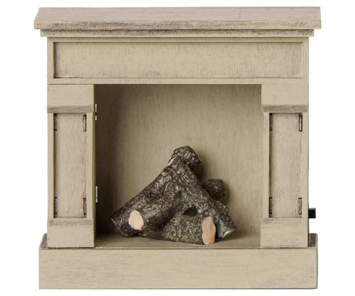 Maileg dollhouse fireplace shown in Off White, perfect for a Maileg mouse house living room