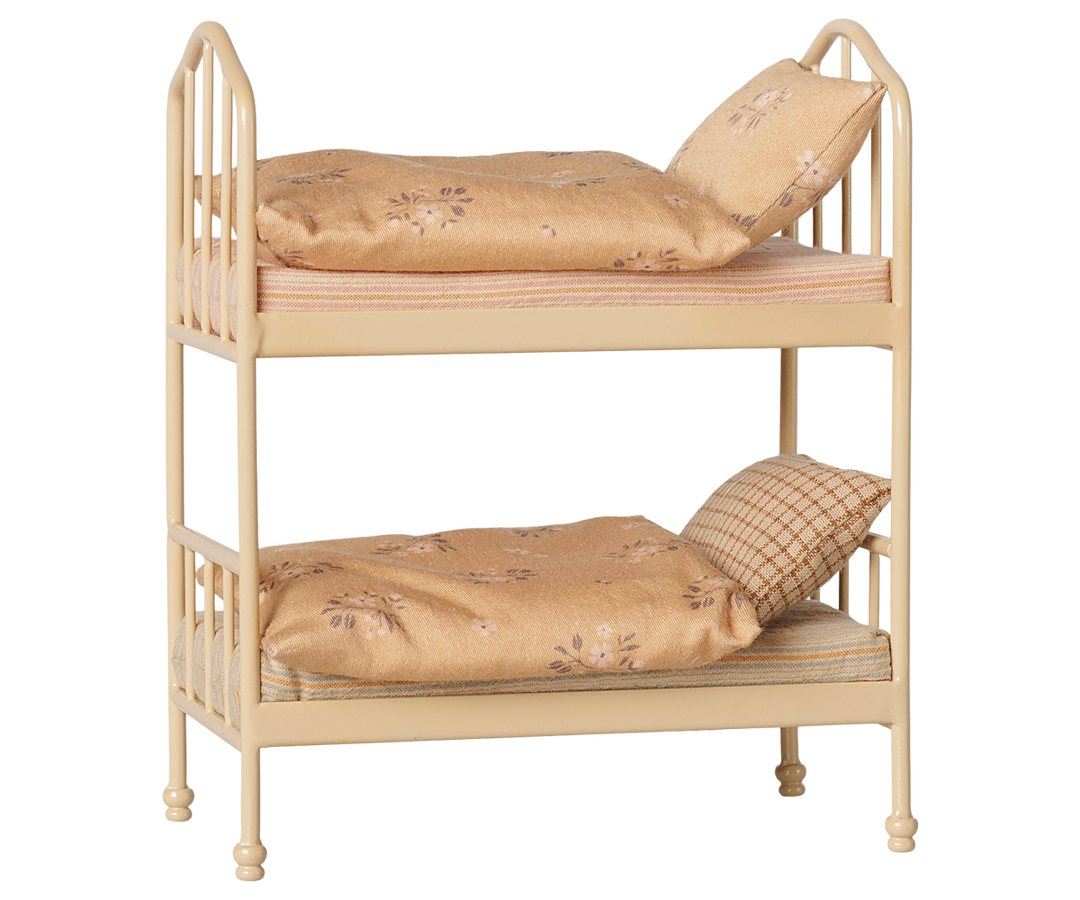 Maileg Bunk Bed for mice in Wheat, a cozy two-tier Maileg mouse bed with soft floral bedding