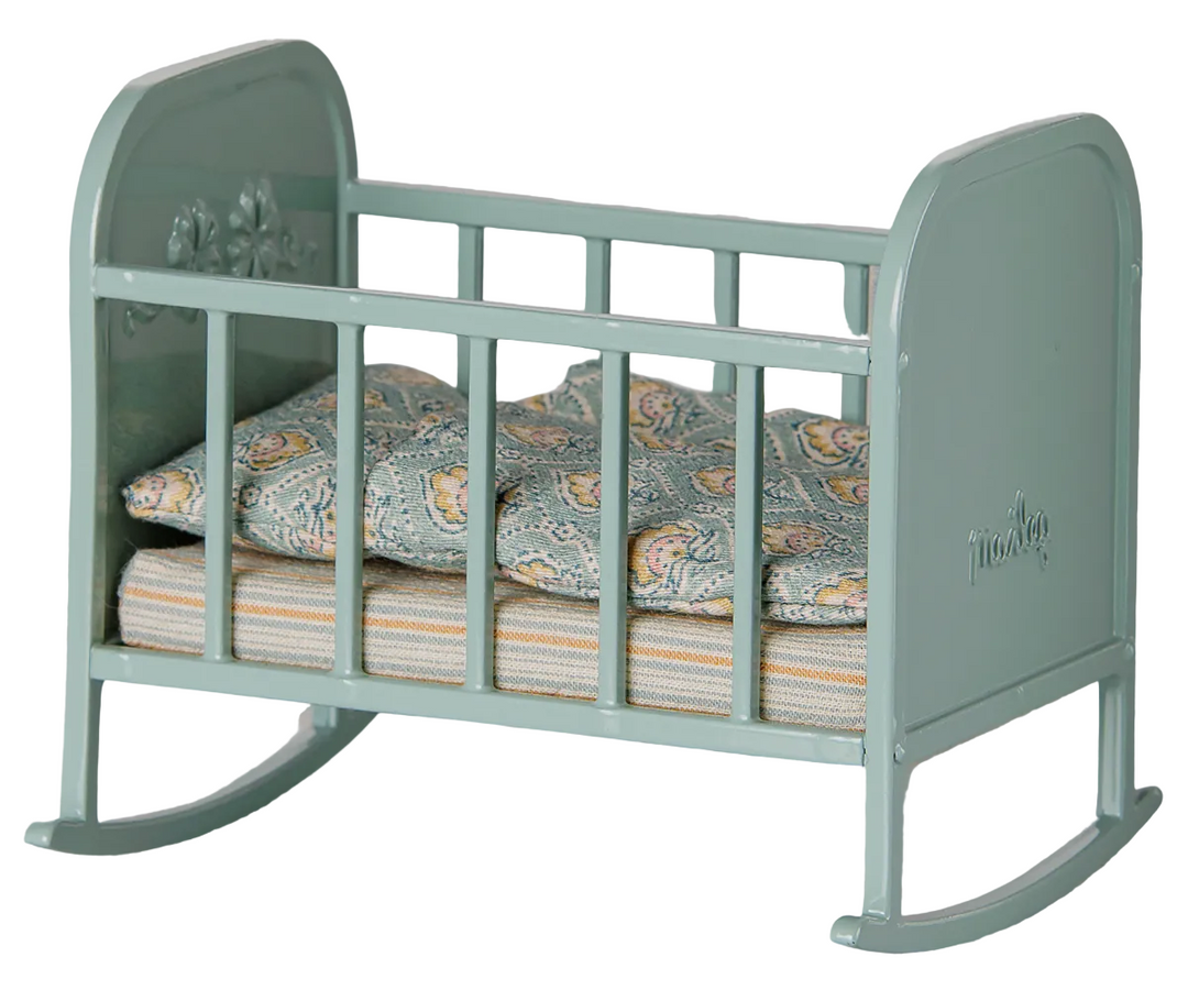 Maileg My Cradle rocking crib in Blue Mint, a charming piece of Maileg dollhouse furniture