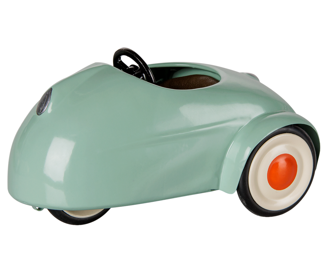 A Light Mint Maileg car with pull string sits ready for play, part of the Maileg mouse toys lineup